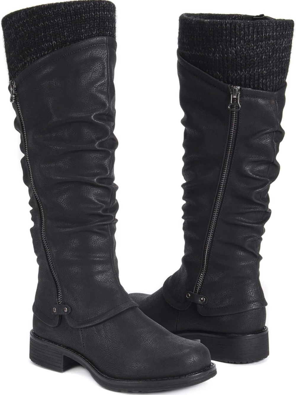 MUK LUKS Bianca Black Slouchy Knee High Boots Knit Cuff Size 8